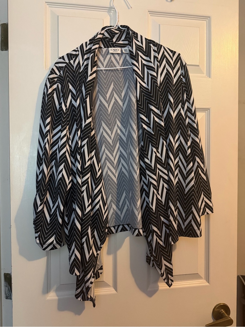 Cato Black and White Chevron Open-Front Cardigan